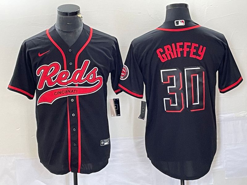 Men Cincinnati Reds #30 Griffey Black Co Branding Nike Game MLB Jersey style 1